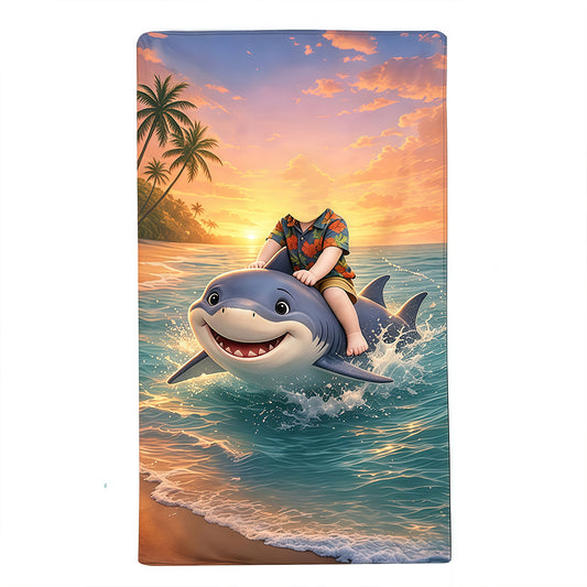 Personalized Shark Beach Towel, Custom Baby Photo Towel with Name, Summer Gift for Kids.