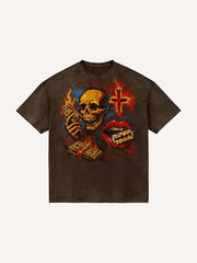 Gothic Skull & Red Lips Graphic Tee