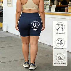 Large-sized yoga shorts - Personalized handprint pattern and text
