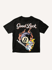 "Good Luck" Flaming 8 Ball & Dice Graphic T-Shirt