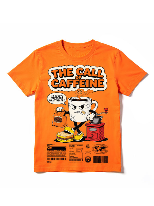 The Call Caffeine Cartoon Coffee Cup Retro Graphic T-Shirt