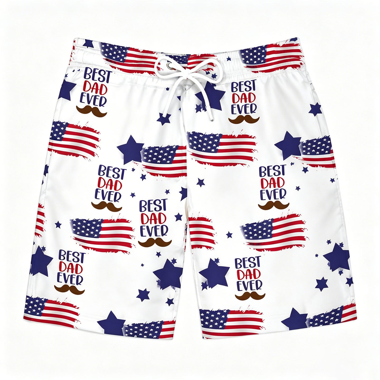 Best Dad Ever American Flag Star Patriotic Swim Trunks