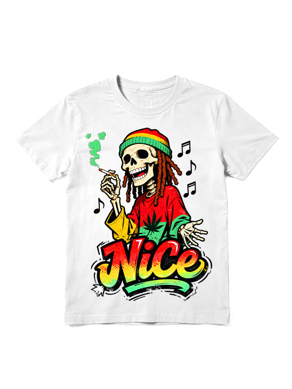 Vintage Rasta Smoking Skeleton NiCe Graphic T-Shirt