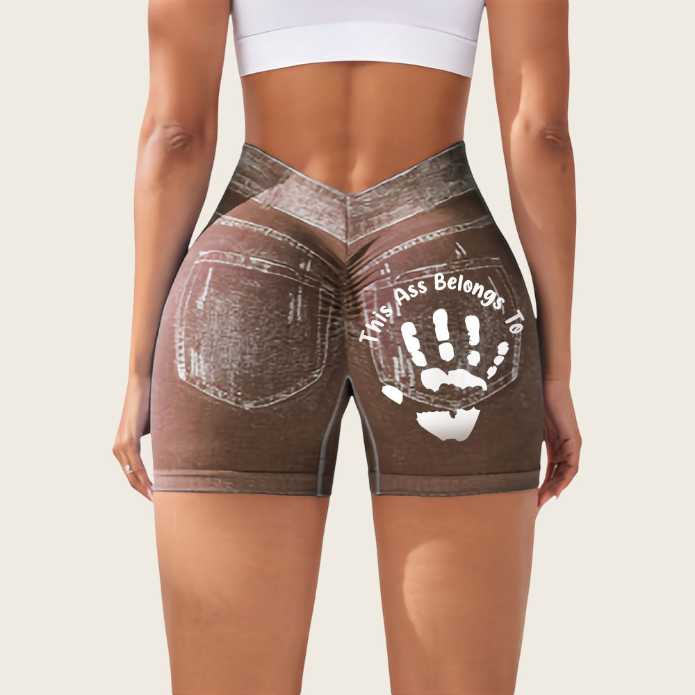 Jeans-like seamless fitness cycling shorts, personalized with your name, suitable for both gym and casual occasions