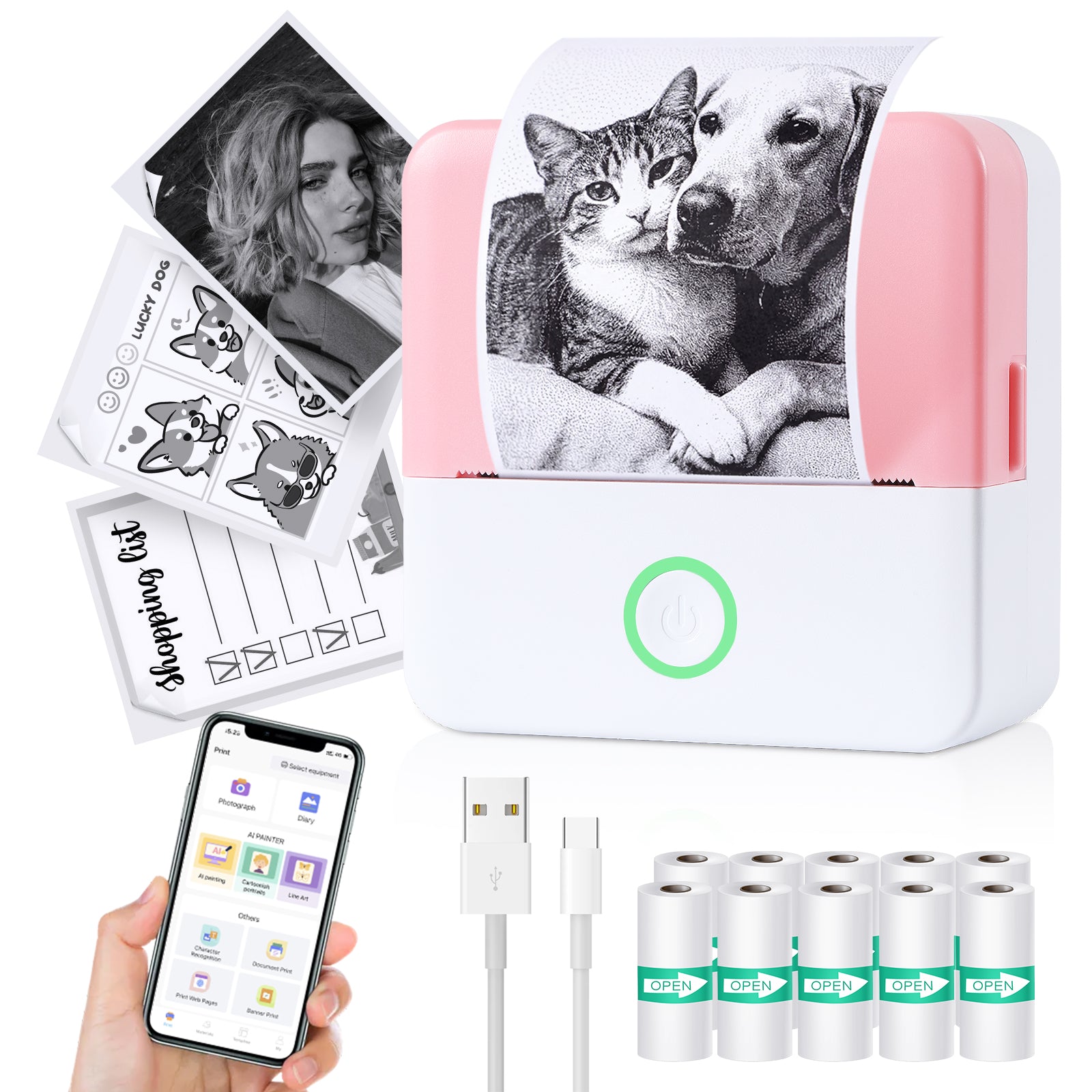 Mini Portable Bluetooth Thermal Printer | Inkless Pocket Sticker & Photo Printer for Notes, Lists & DIY Art