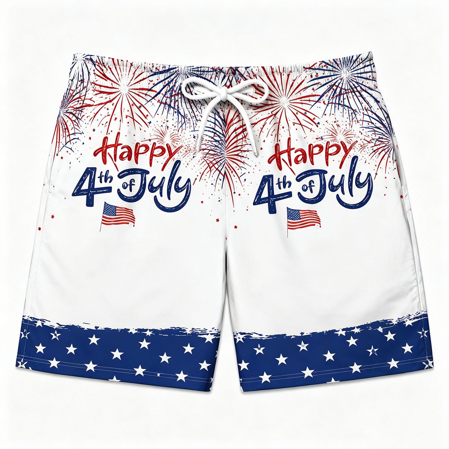 Happy 4th of July Vintage Red Truck Firework Swim Shorts