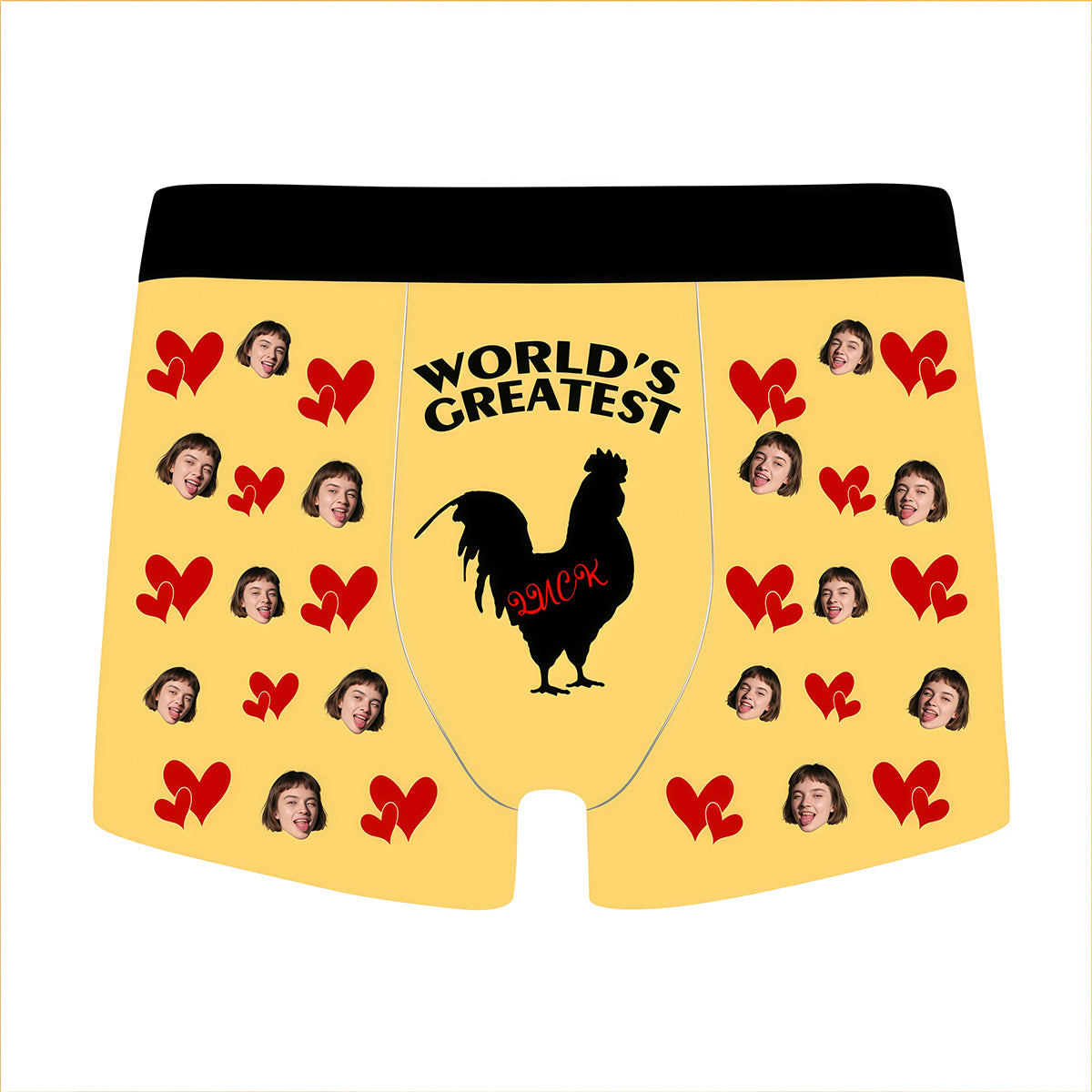 Custom Face & Name Boxer Briefs - "World's Greatest" Funny Rooster Graphic Men's Underwear - Personalized Photo & Text Gag Gift for Boyfriend/Husband