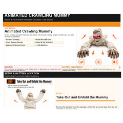 Halloween crawling mummy, an interactive prop with red glowing eyes and terrifying sounds, suitable for outdoor courtyard haunted house decoration
