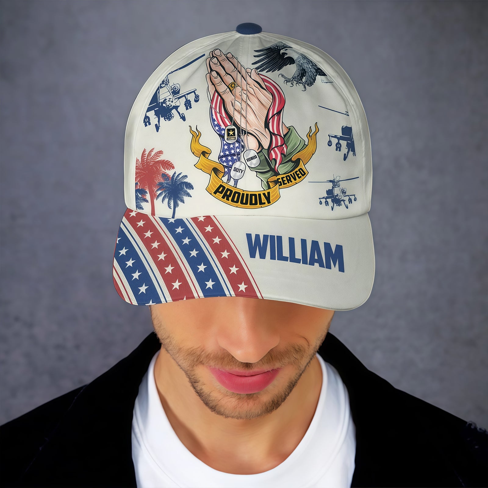 Personalized Veteran "Proudly Served" Name & Rank Baseball Cap
