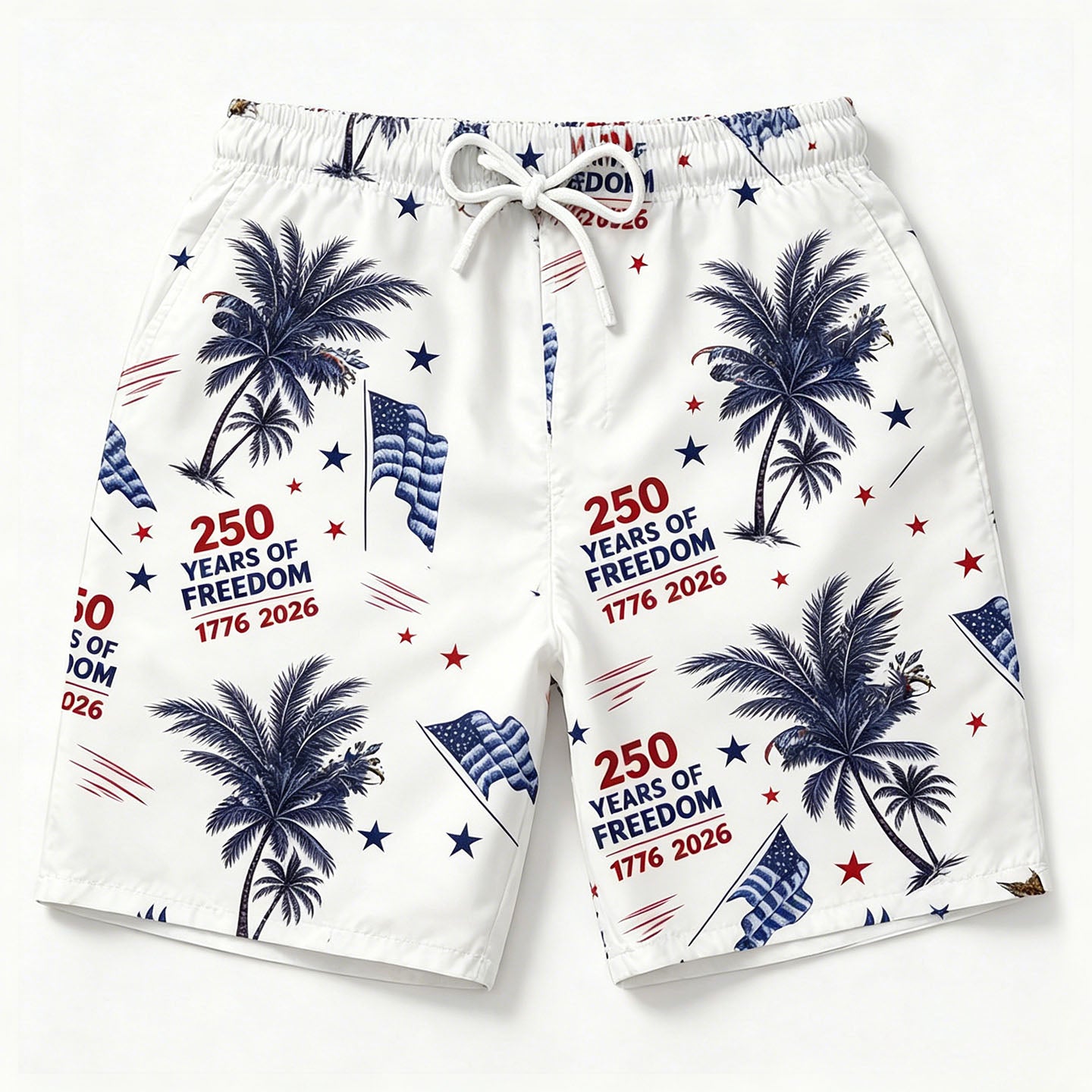 USA 250 Years of Freedom Tropical Palm Tree Swim Trunks