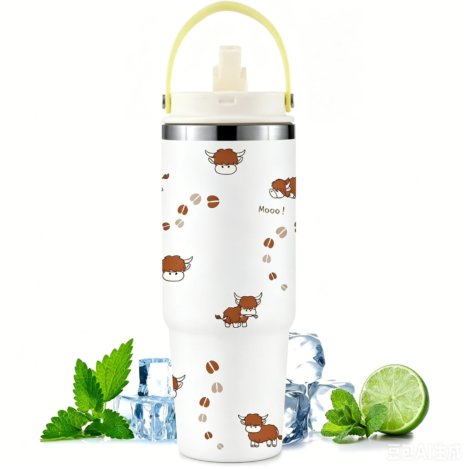30 Oz Insulated Tumbler with Flip Straw & Carry Handle – Cute Highland Cow Stainless Steel Travel Cup, Leak-Proof Hot & Cold Tumbler