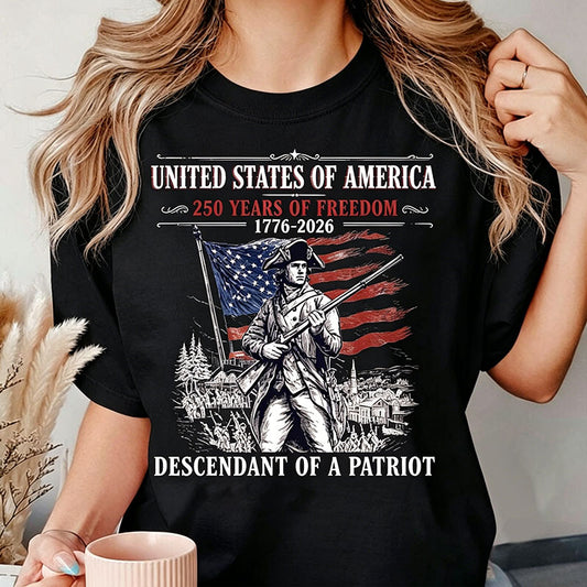 Custom Descendant of a Patriot Shirt, Personalized Revolutionary War Ancestry Tee, 1776-2026 USA 250th Anniversary, Genealogy Heritage Gift