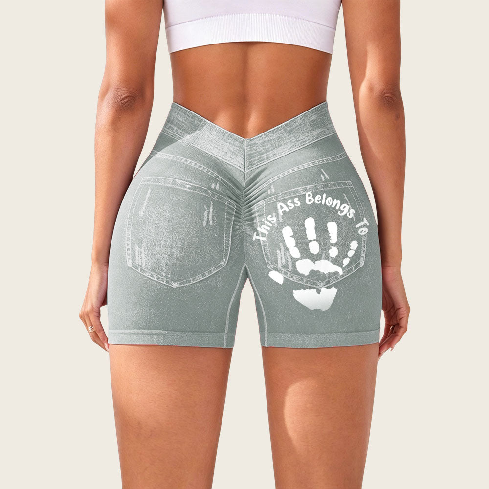 Jeans-like seamless fitness cycling shorts, personalized with your name, suitable for both gym and casual occasions