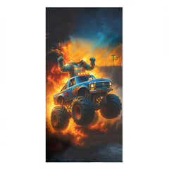 Custom Monster Truck Beach Towel with Photo, Birthday Gift for Kids, Boys, Grandson & Son.