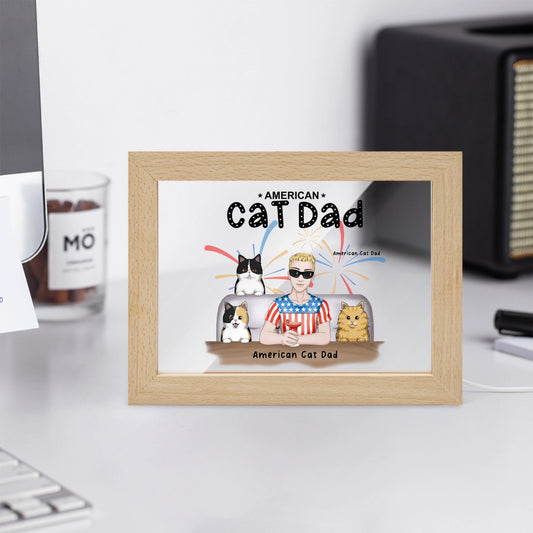 American Cat Dad Wooden Framed