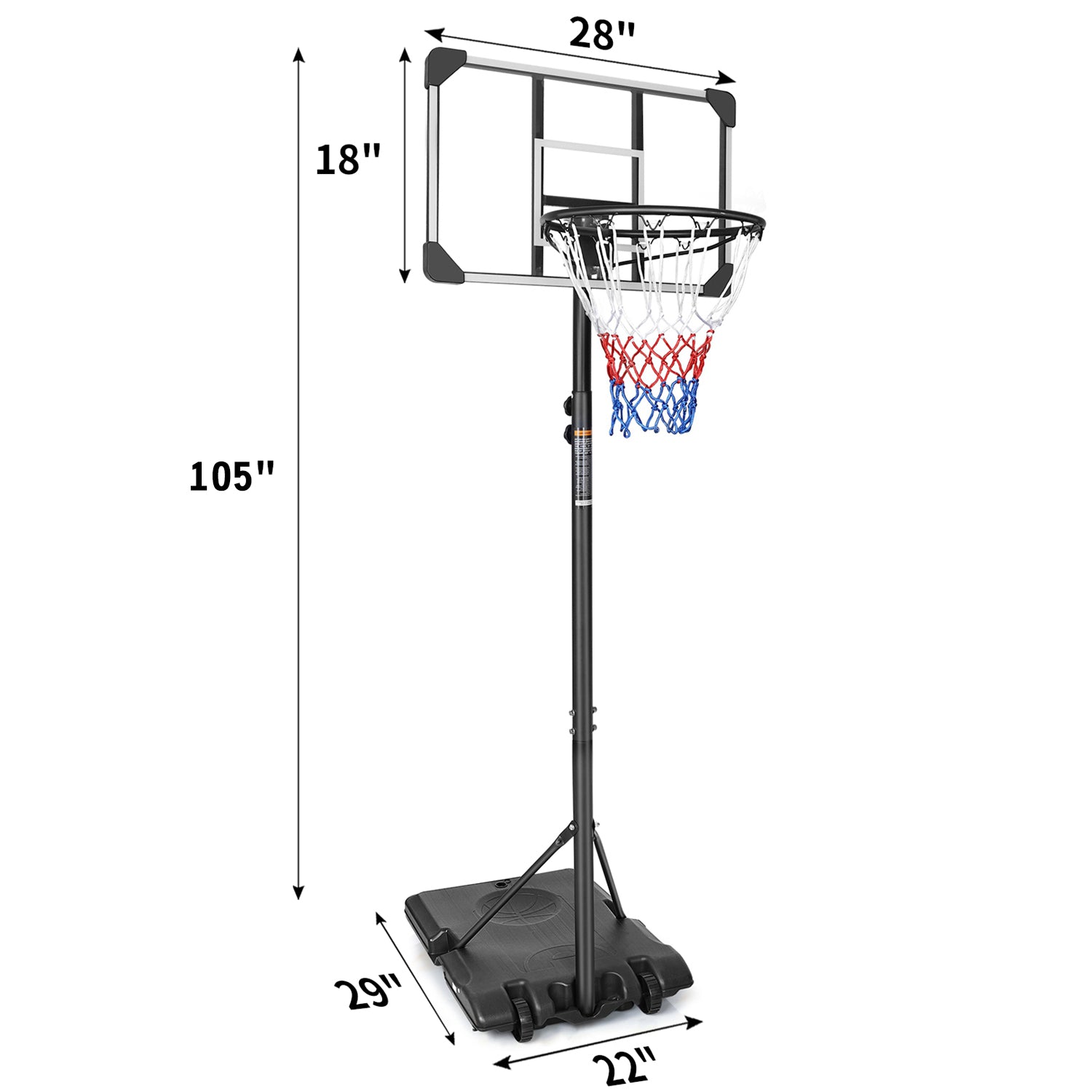 1Set Portable Kids Basketball Hoop With Wheels, Height Adjustable 5.6 To 7ft Basketball Goal System Indoor Outdoor For Kids Teens Adults For Christmas Gift