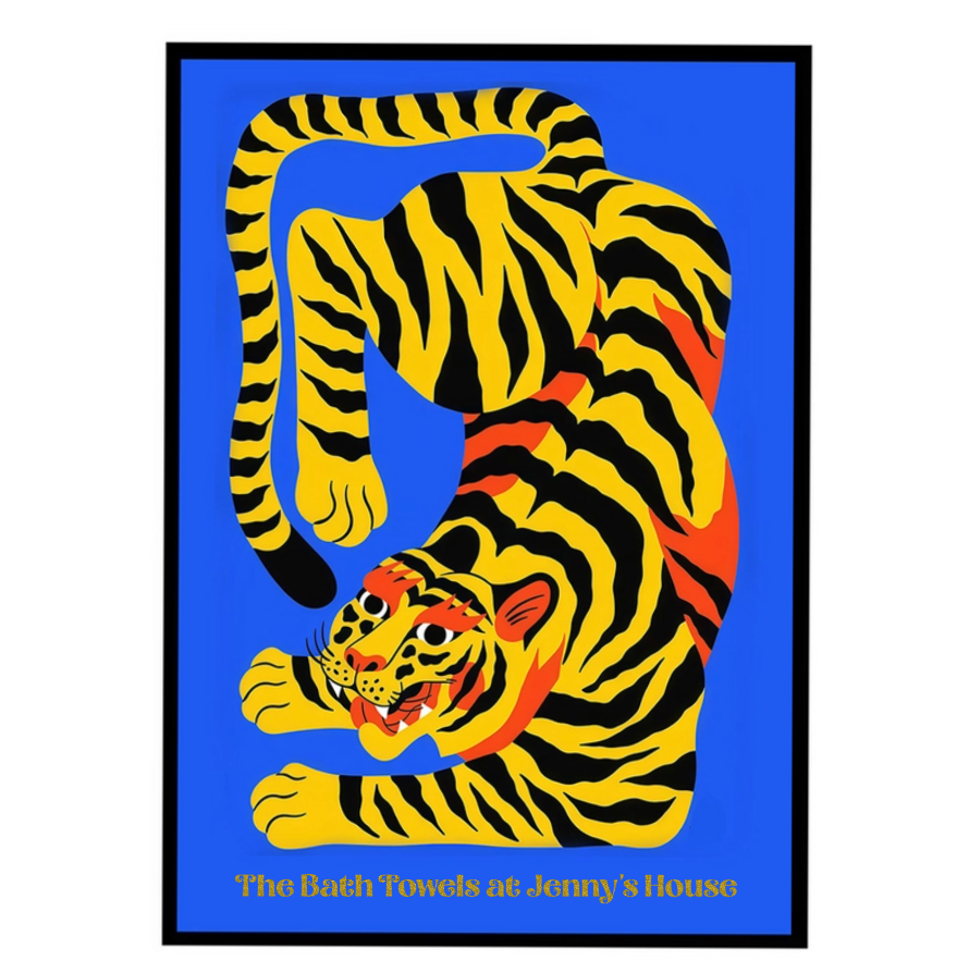 Bold Pop Art Tiger on Blue Background Beach Towel