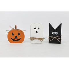 set of 3 flat MDF table decor pieces with pumpkin, ghost and bat cutouts - product photo 3 of 7