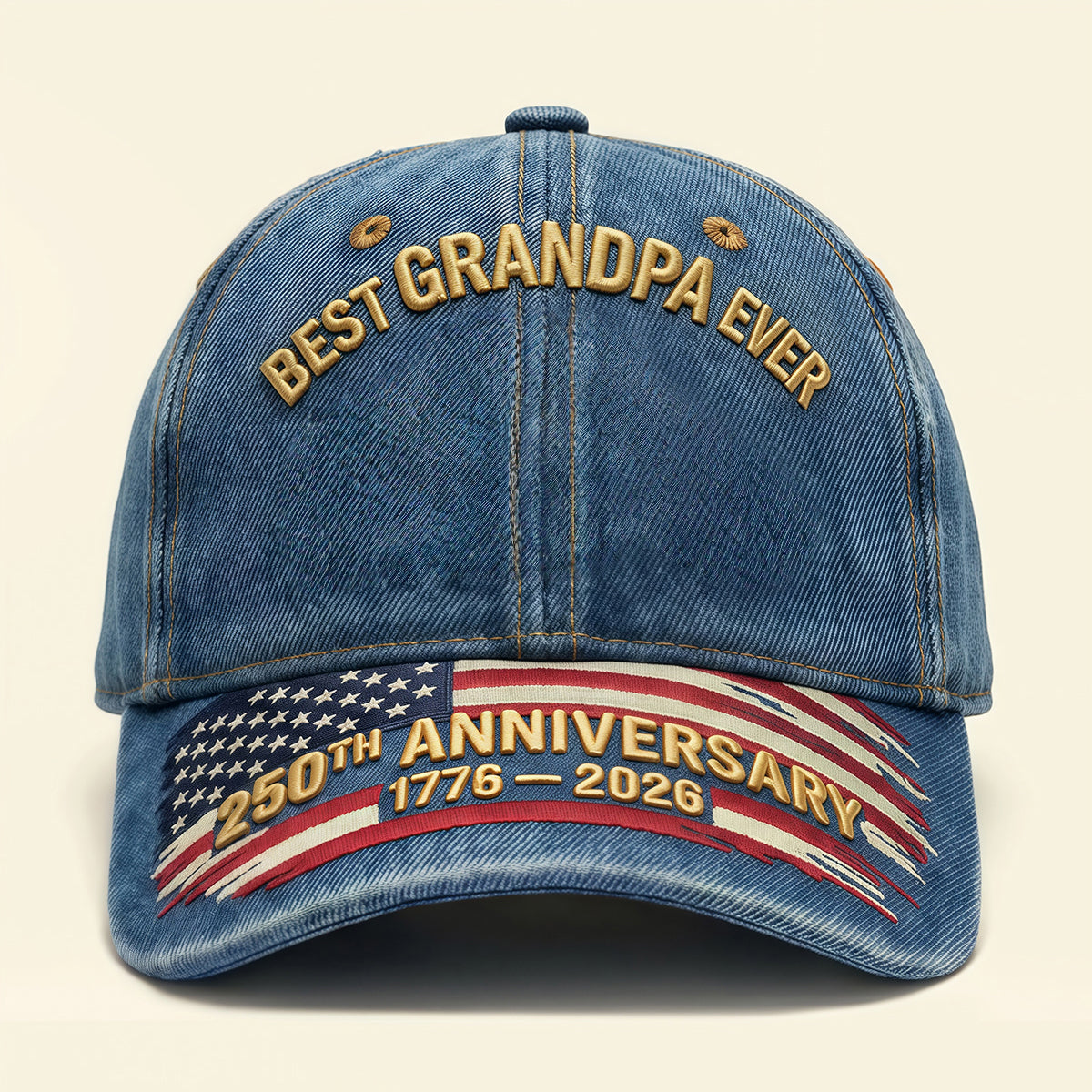 "Best Grandpa Ever" 250th American Anniversary Patriotic Denim Cap