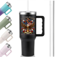 40oz Stainless Steel Tumbler | United States 250th Anniversary Eagle Cross Liberty Bell Floral Vintage Patriotic Christian Travel Mug