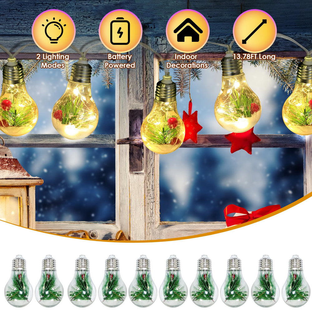 13.78FT Christmas Snow Globe String Light Battery Powered 10 LED Bulbs
