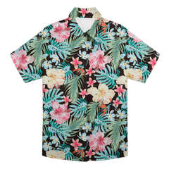 Watercolor Hibiscus & Monstera Black Hawaiian Shirt