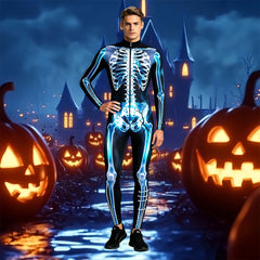 Luminous 3D Skeleton Halloween Bodycon Set, suitable for wearing at horror-themed parties.