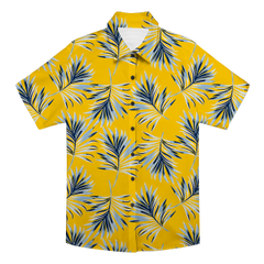 Yellow Hawaiian Shirt with Blue Palm Leaf Print