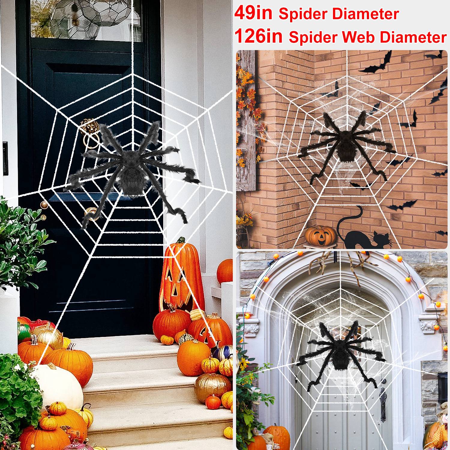 49 inch bendable black spider with a 126 inch stretch web One Size