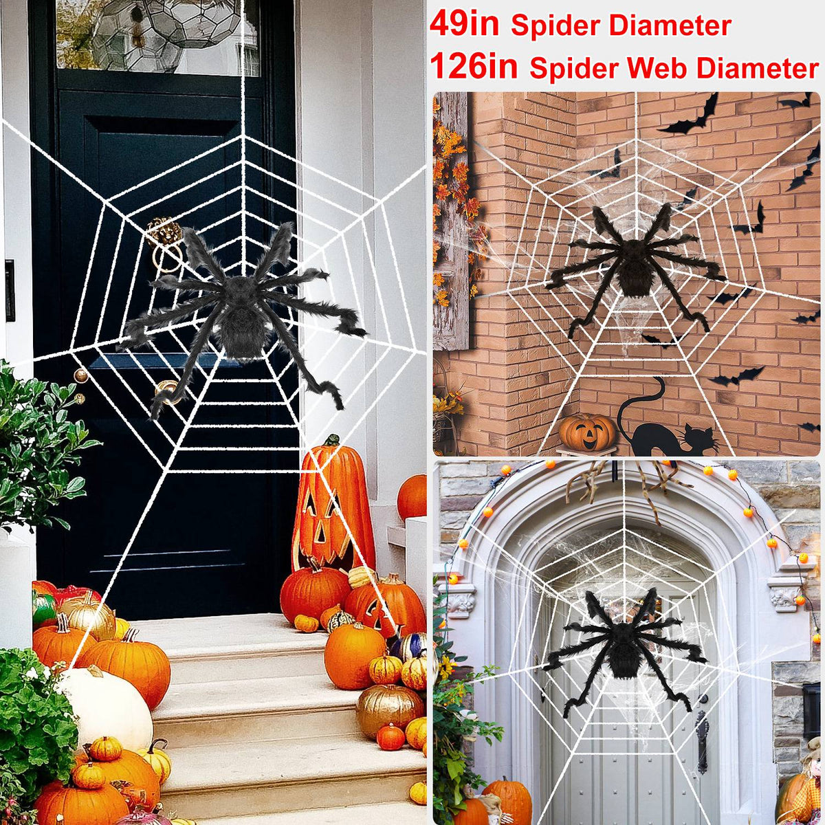 49 inch bendable black spider with a 126 inch stretch web One Size