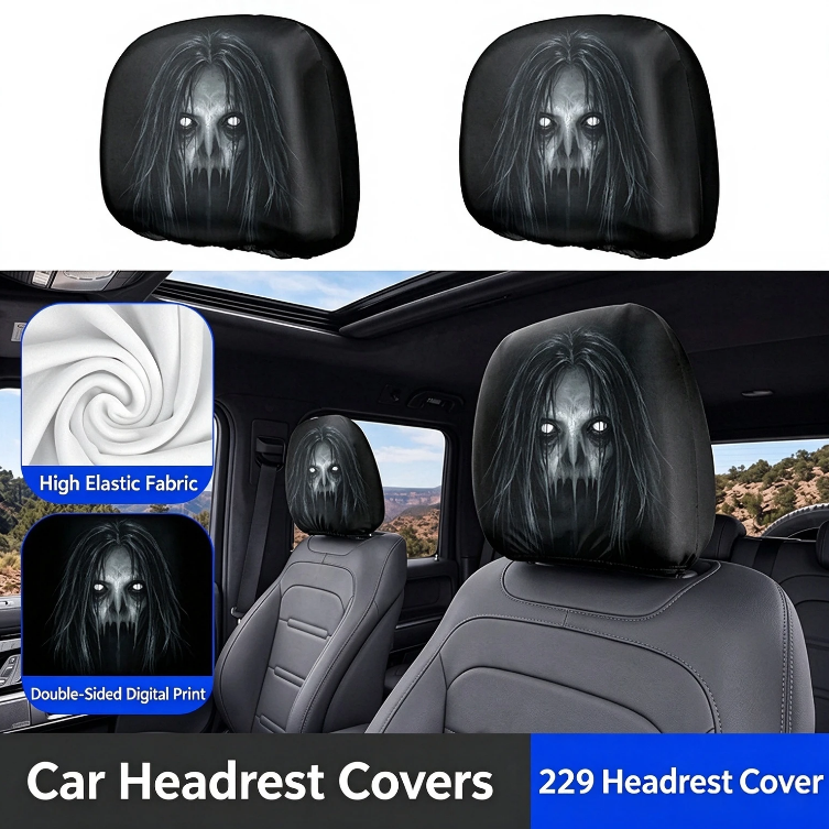 Halloween Grim Reaper Car Headrest Covers Universal Fit Scary Hooded Face
