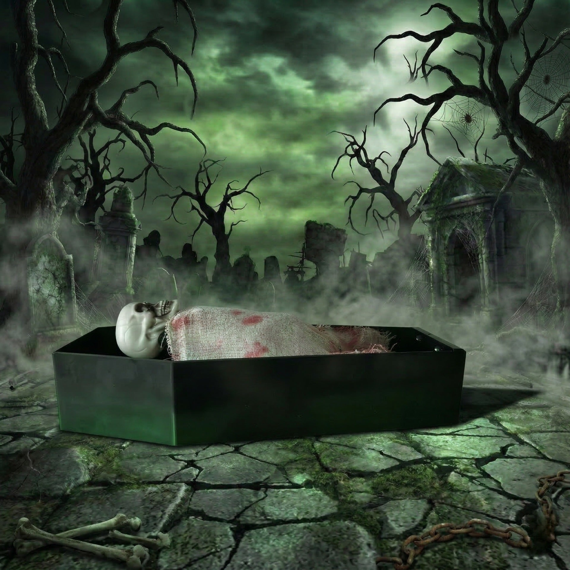 Halloween voice-controlled coffin skeleton motion props