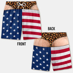 Custom Funny Patriotic Men Swim Trunks - Personalized Birthday Gifts For Husband, Son, Grandson, Brother, Grandpa, Dad, Yourself - Warning Wide Load