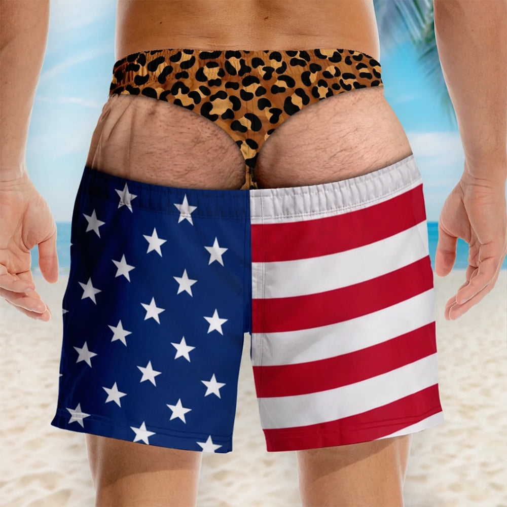 Custom Funny Patriotic Men Swim Trunks - Personalized Birthday Gifts For Husband, Son, Grandson, Brother, Grandpa, Dad, Yourself - Warning Wide Load