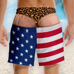 Custom Funny Patriotic Men Swim Trunks - Personalized Birthday Gifts For Husband, Son, Grandson, Brother, Grandpa, Dad, Yourself - Warning Wide Load