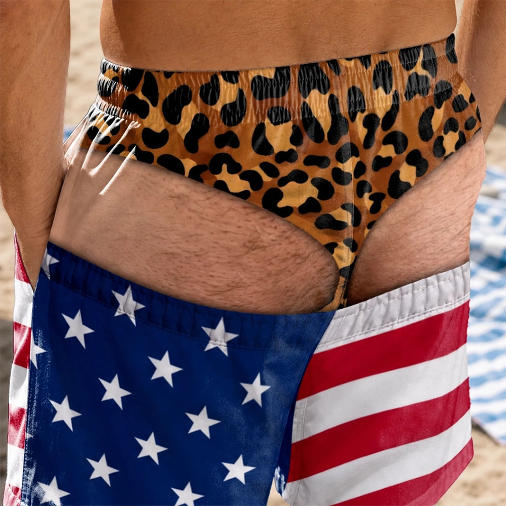 Custom Funny Patriotic Men Swim Trunks - Personalized Birthday Gifts For Husband, Son, Grandson, Brother, Grandpa, Dad, Yourself - Warning Wide Load