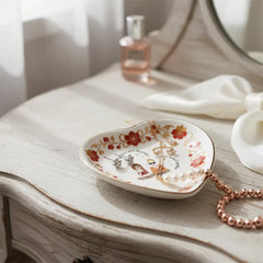 Custom  Photo Ceramic Trinket Tray with Elegant Red Floral Vine Border-Mother and daughters forever linked together