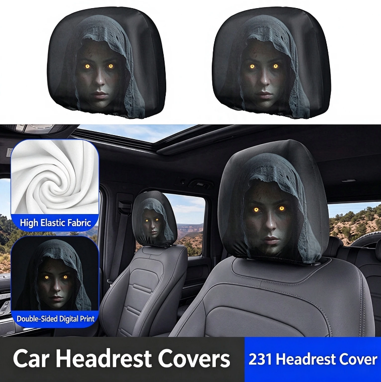Halloween Grim Reaper Car Headrest Covers Universal Fit Scary Hooded Face
