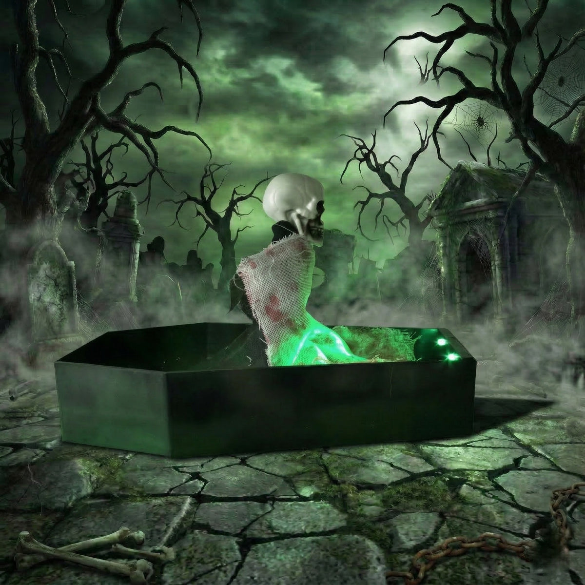 Halloween voice-controlled coffin skeleton motion props