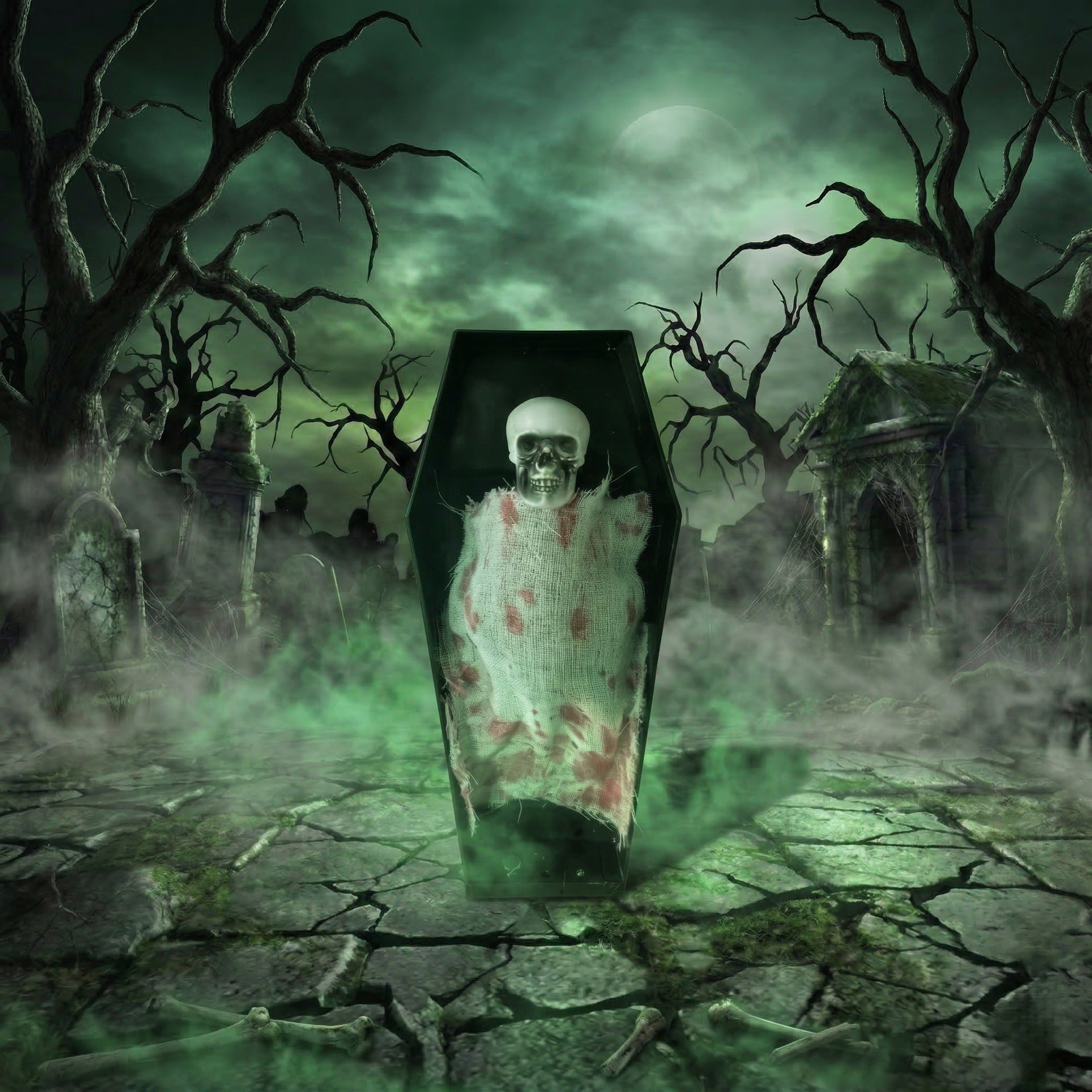 Halloween voice-controlled coffin skeleton motion props