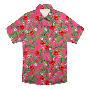 Pink Hibiscus & Palm Leaf Print Hawaiian Shirt