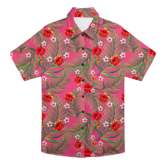 Pink Hibiscus & Palm Leaf Print Hawaiian Shirt