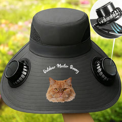 Custom Print Solar Fan Sun Hat, Personalized Wide Brim Cooling Hat for Men & Women