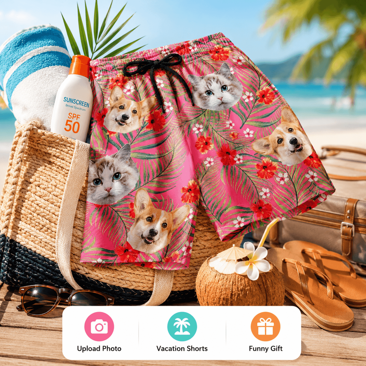 Custom Photo Face Tropical Shorts – Personalized Pet or People Print