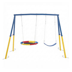 1 Set Swing Set For Christmas Gift Backyard, 330lbs Swing Set With Heavy-Duty A-Frame Metal Outdoor Swing Stand, 1 Saucer Swing Seat & 1 Belt Swings Seat Use On Four Season
