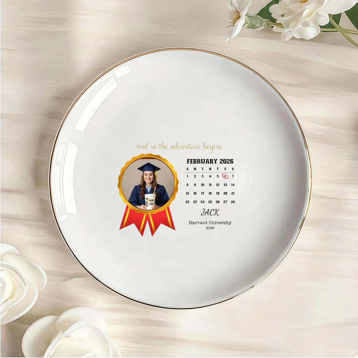 Custom Graduation Calendar Personalized Round Jewelry Dish