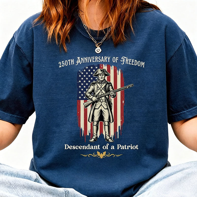 Custom Descendant of a Patriot Shirt, Vintage American Flag Graphic on Comfort Colors Tee, Revolutionary War Heritage TShirt, 250th Birthday