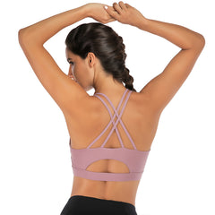 Crisscross Back Sports Bra - Medium Support Open Back Workout Crop Top for Yoga & Gym