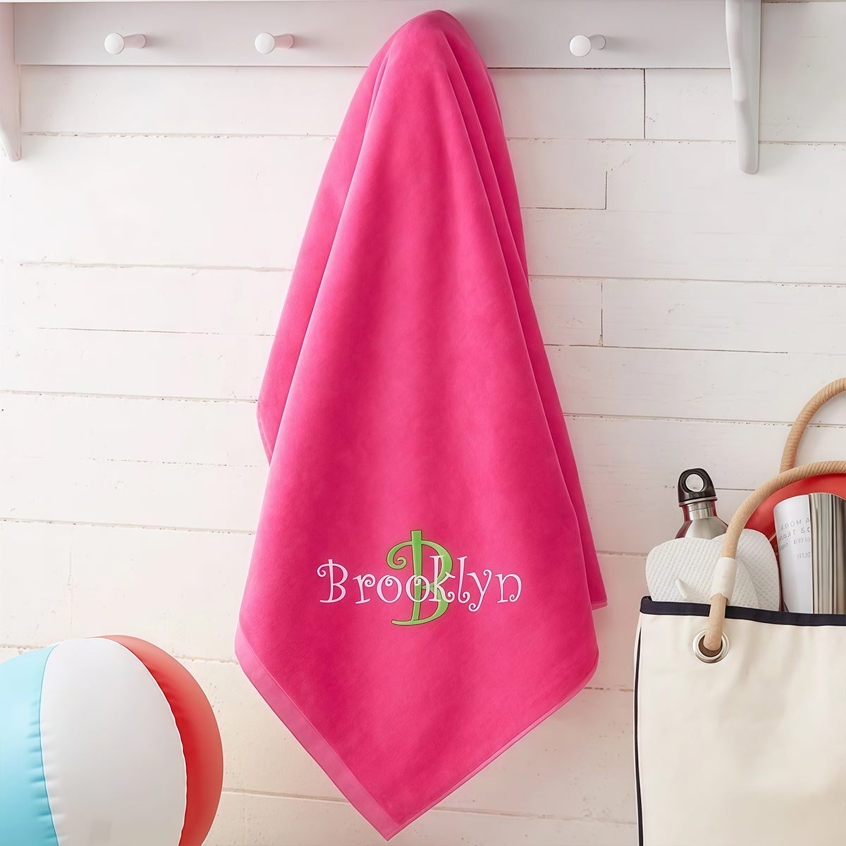 All About Me Embroidered 35x60 Beach Towel- Hot Pink