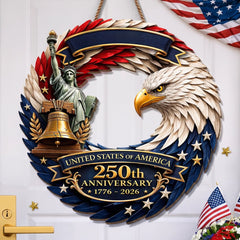 Custom Wood Sign - Personalized America 250th Anniversary Gifts For Mom, Dad, Brother, Sister, Kids - Bald Eagle Patriotic